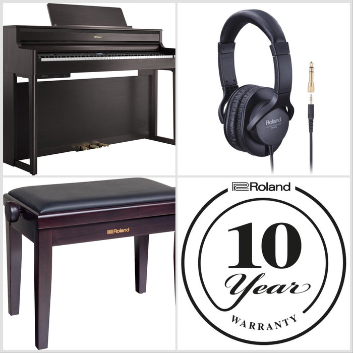Roland HP704-DR Digital Upright Piano Dark Rosewood Bundle - Fair Deal Music