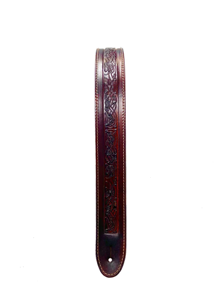 Leathergraft Running Dog Embossed Guitar Strap, Brown - Fair Deal Music