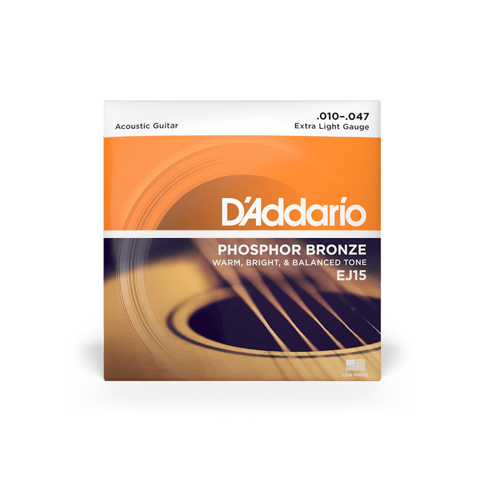 D'Addario EJ15 Phosphor Bronze Acoustic Strings, Extra Light 10-47 - Fair Deal Music