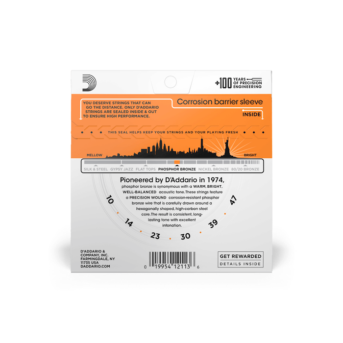 D'Addario EJ15 Phosphor Bronze Acoustic Strings, Extra Light 10-47 - Fair Deal Music