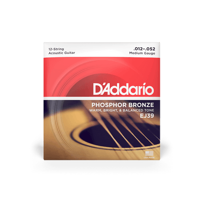 D'Addario EJ39 Phosphor Bronze Acoustic 12-String Guitar Strings, Medium 12-52 - Fair Deal Music