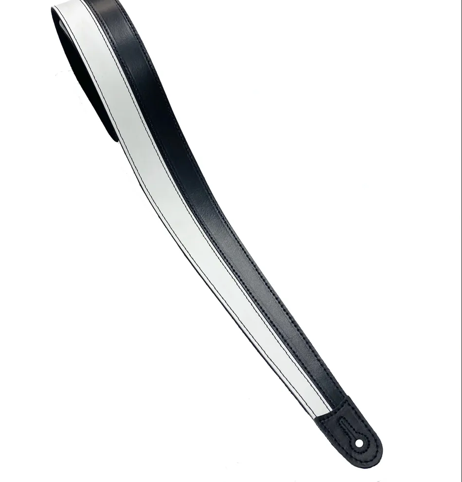 Leathergraft 2.75" Leather Two Tone guitar strap, Black & White - Fair Deal Music
