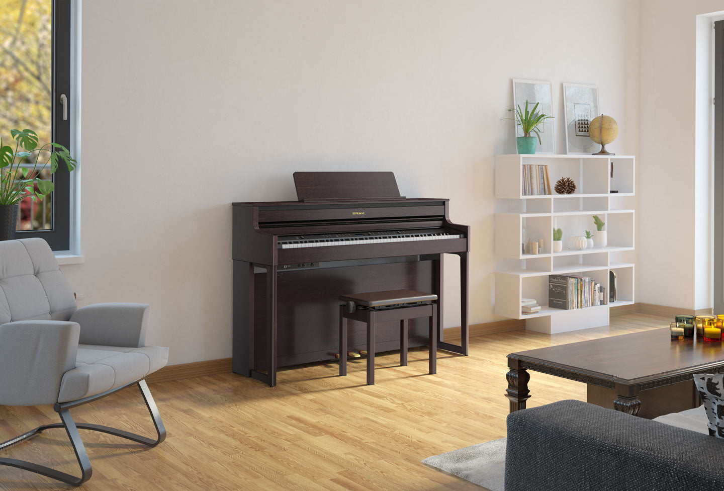 Roland HP704-DR Digital Upright Piano Dark Rosewood Bundle - Fair Deal Music