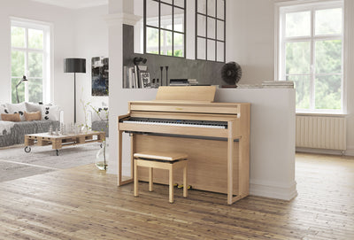 Roland HP704-LA Digital Upright Piano Light Oak Bundle - Fair Deal Music