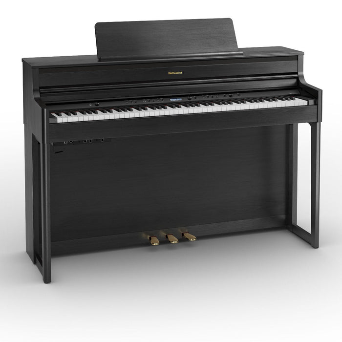 Roland HP704-CH Digital Upright Piano Charcoal Black Bundle - Fair Deal Music