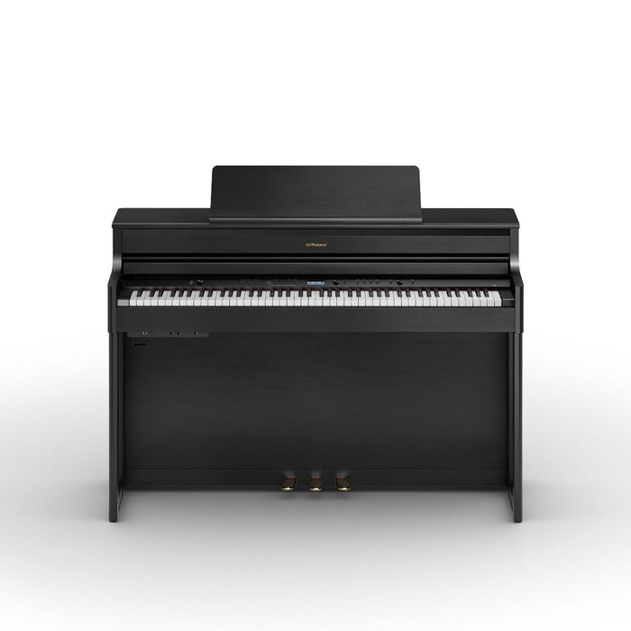 Roland HP704-CH Digital Upright Piano Charcoal Black Bundle - Fair Deal Music