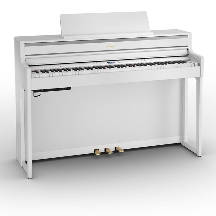 Roland HP704-WH Digital Upright Piano White Satin Bundle - Fair Deal Music