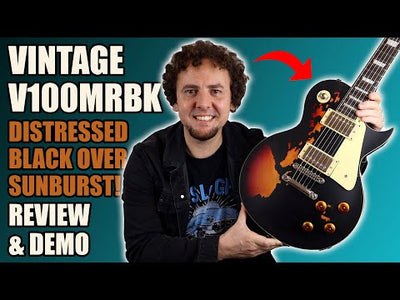 Vintage V100 ICON Electric Guitar ~ Distressed Black Over Sunburst - Fair Deal Music