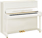 Yamaha P121  Upright Piano in Polished White with Brass Fittings - Fair Deal Music