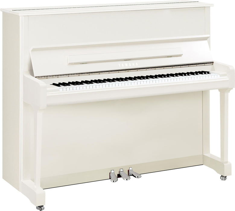 Yamaha P121  Upright Piano in Polished White with Chrome Fittings - Fair Deal Music
