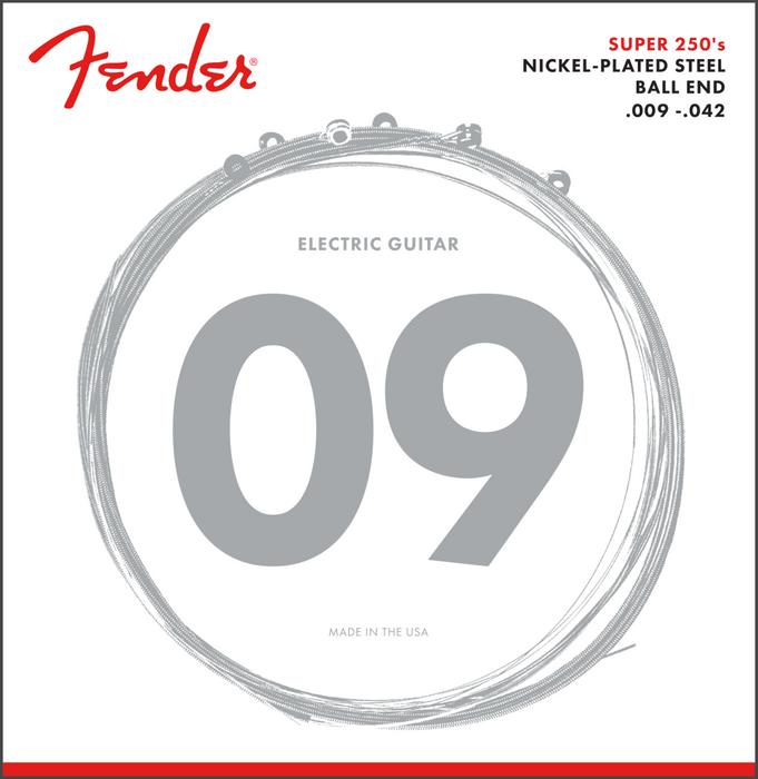 Fender Super 250 Guitar Strings, Nickel Plated Steel, Ball End, 250L Gauges .09-.042 - Fair Deal Music