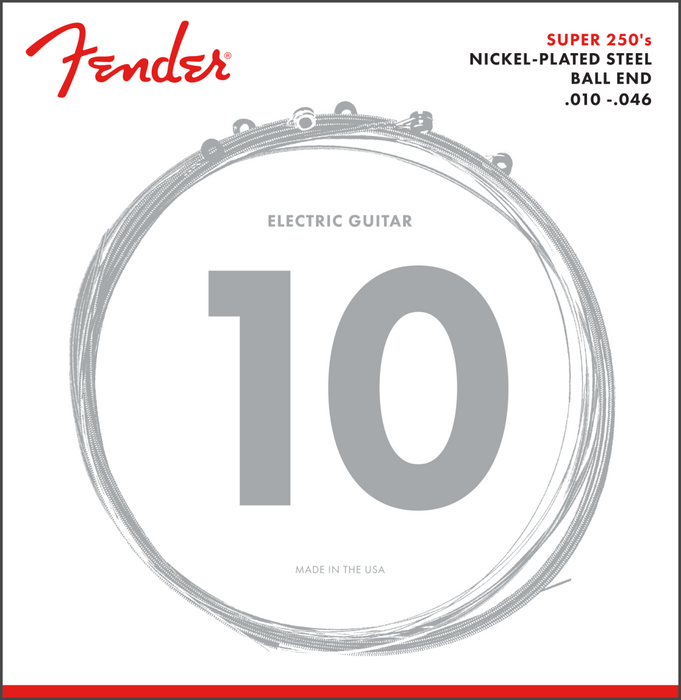 Fender Super 250 Guitar Strings, Nickel Plated Steel, Ball End, 250L Gauges 010-.046 - Fair Deal Music