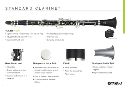 Yamaha YCL-255S Student B♭ Clarinet - ABS Resin Body & Silver-Plated Keys - Fair Deal Music